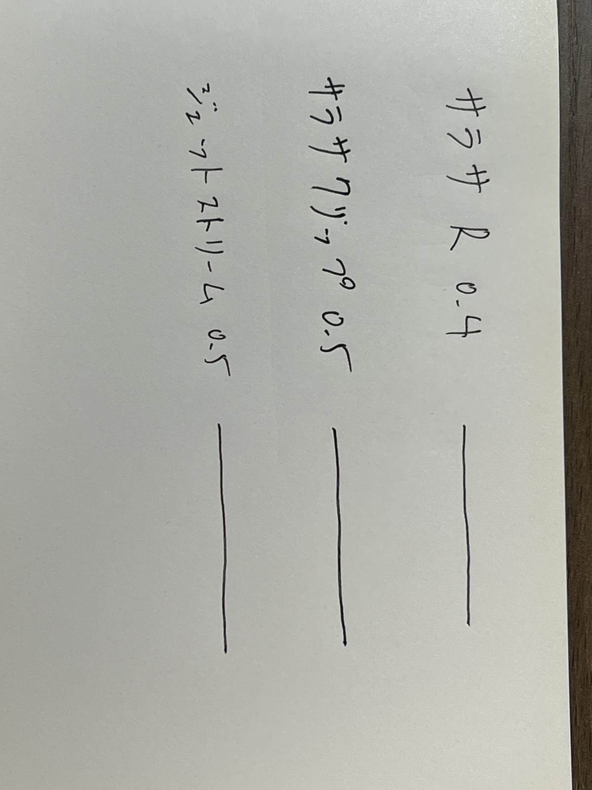 同じ無地の紙に、サラサR 0.4、サラサクリップ0.5、ジェットストリーム0.5で縦線を1本ずつ引いて並べた書き比べ
