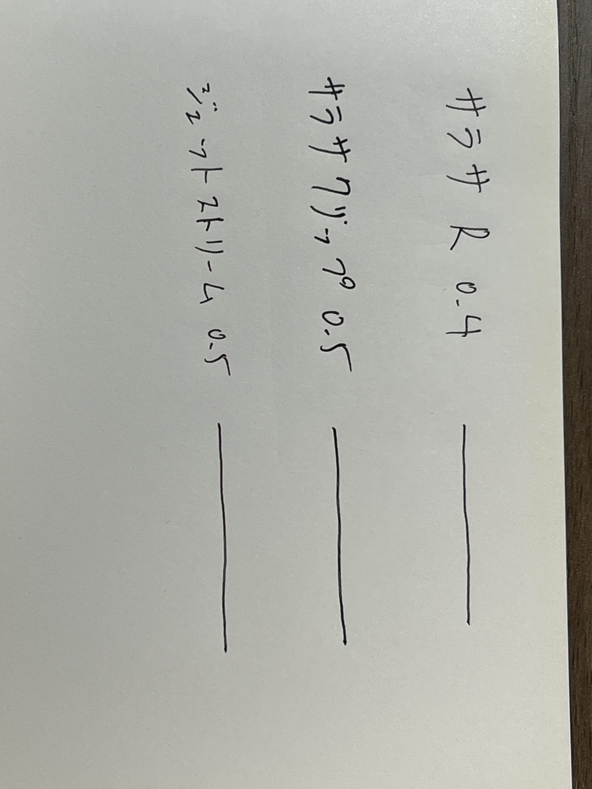 同じ紙に、右からサラサR 0.4、サラサクリップ0.5、ジェットストリーム0.5で縦線を引いて並べた書き比べ。0.4の線がいちばん細い